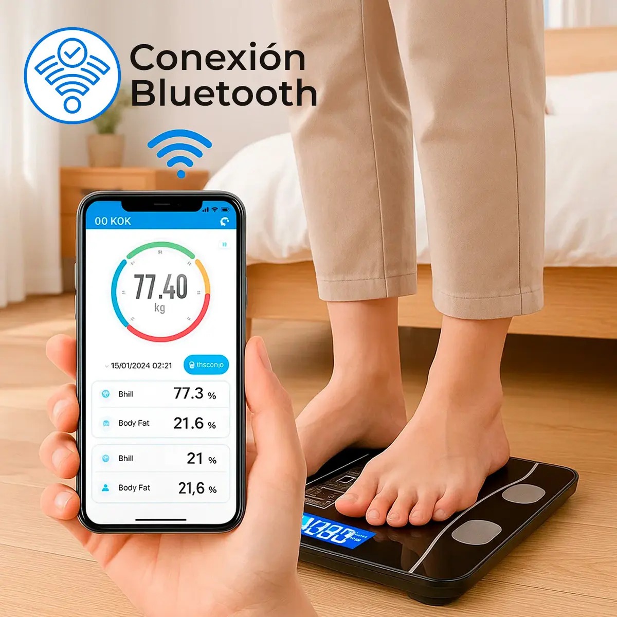 Balanza Digital Con Medidor Porcentaje De Grasa Y Bluetooth - Image 3