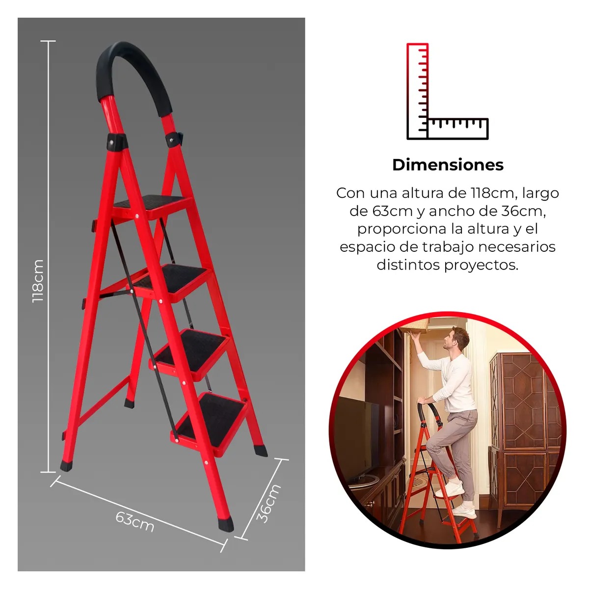 Escalera Plegable 4 Pasos Escalones Multifuncional - Image 3